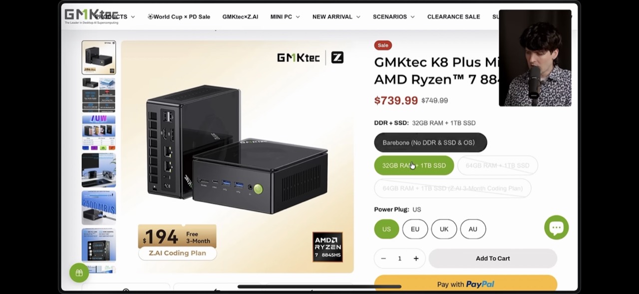 Screenshot of GMKtec K8 Plus mini PC shown in the video